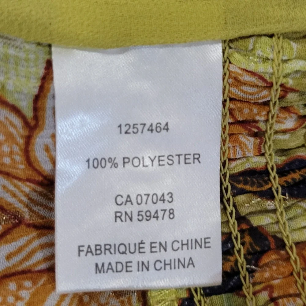 Rachel Roy Faux Wrap Top Womens Large Green Floral Lotus Smocked Waist Cottage
